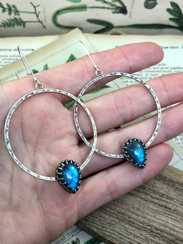 Textured Labradorite Hoops