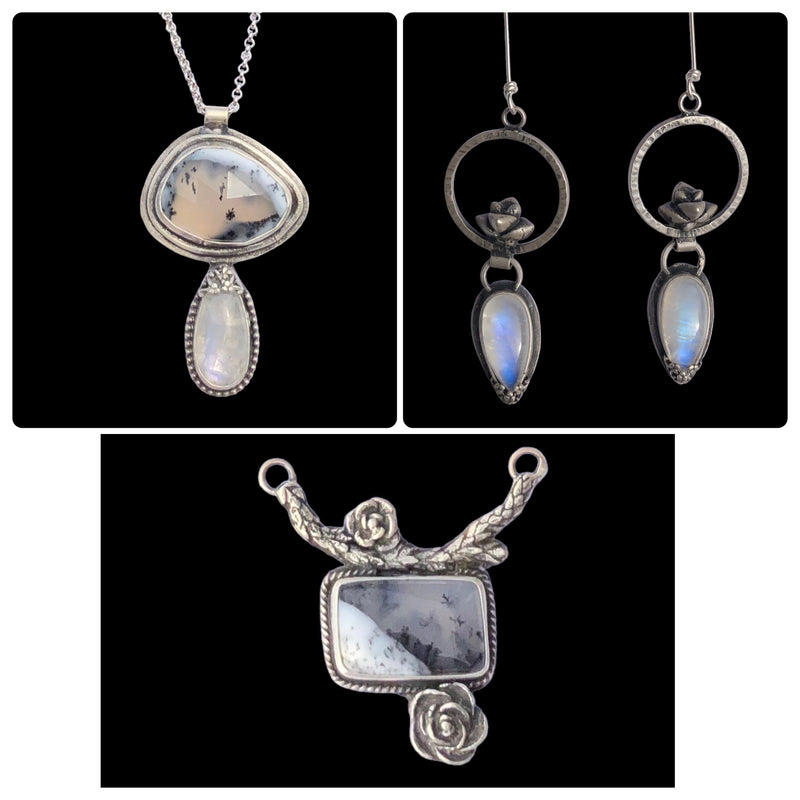 Dendritic Opal And Moonstone Mushroom Necklace