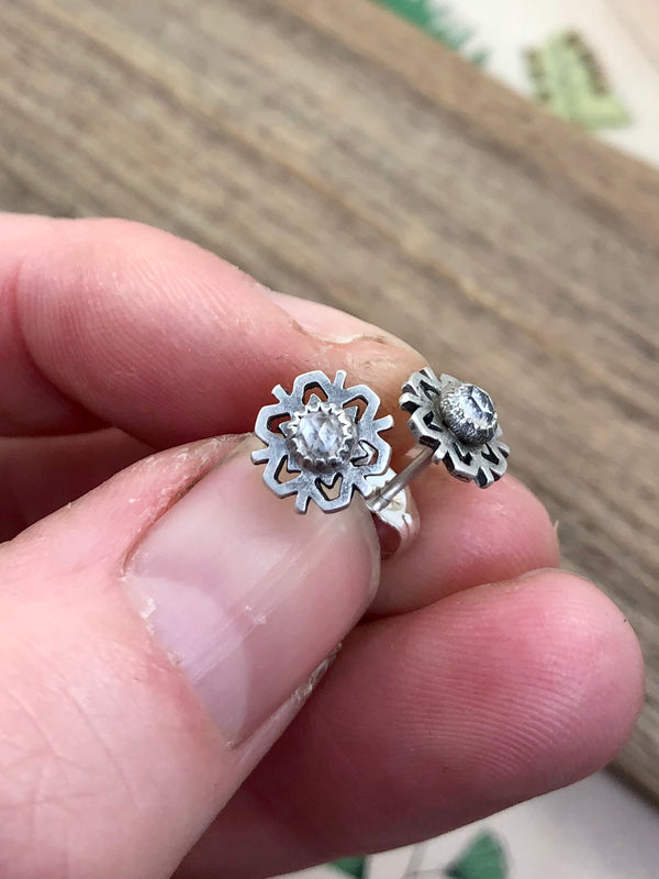 Snowflake Studs With White Topaz